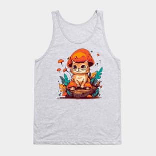 Tiny and happy cat under the mushrooms Tank Top